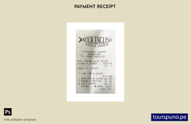 Plantilla de recibo de pago de Rock English lista para imprimir